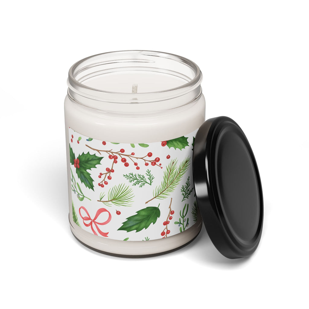 Christmas Botanical Candle Wrap – Watercolor Holly & Pine Design - Ana