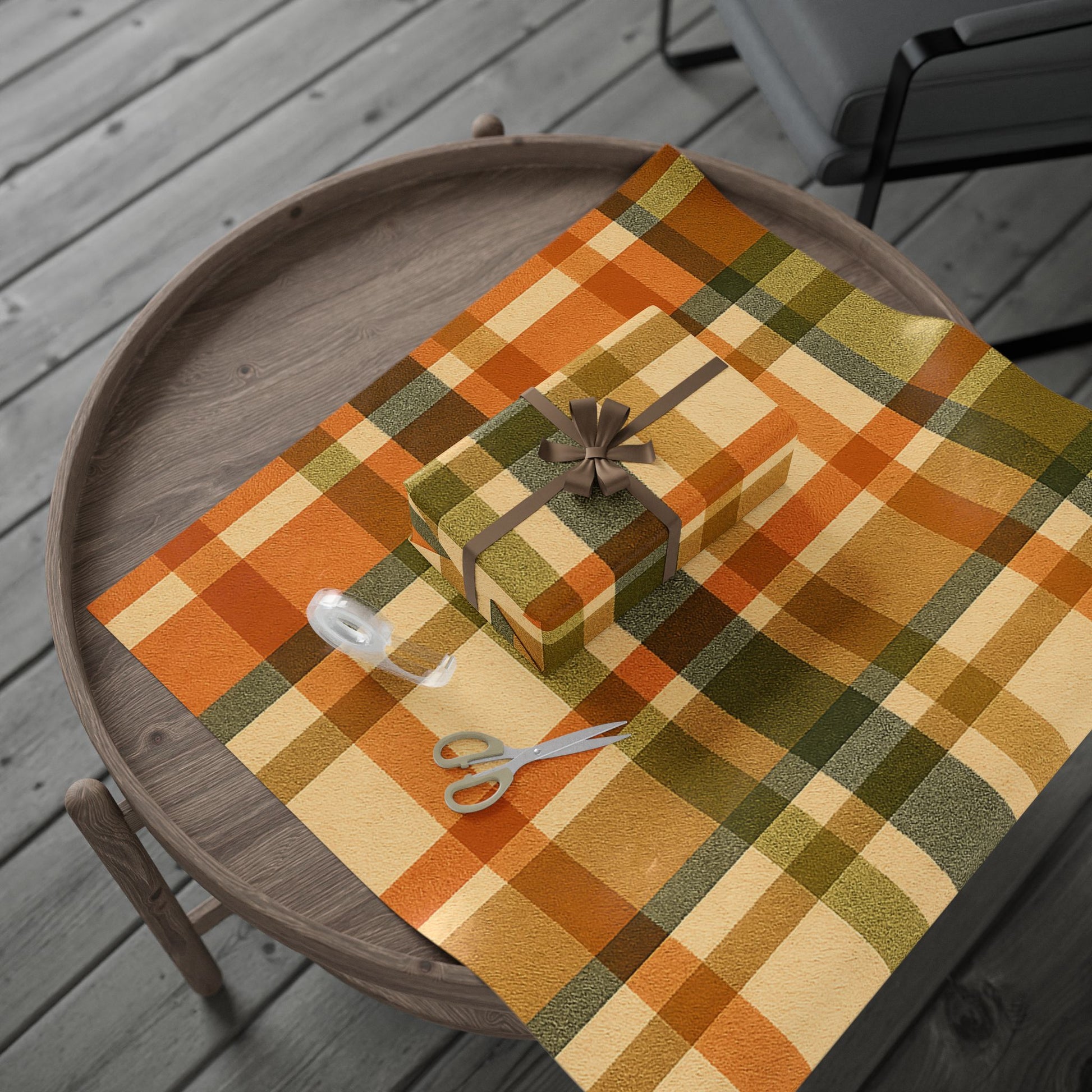 Autumn Plaid Wrapping Paper – Rustic Fall Checkered Gift Wrap for Thanksgiving and Harvest Celebrations