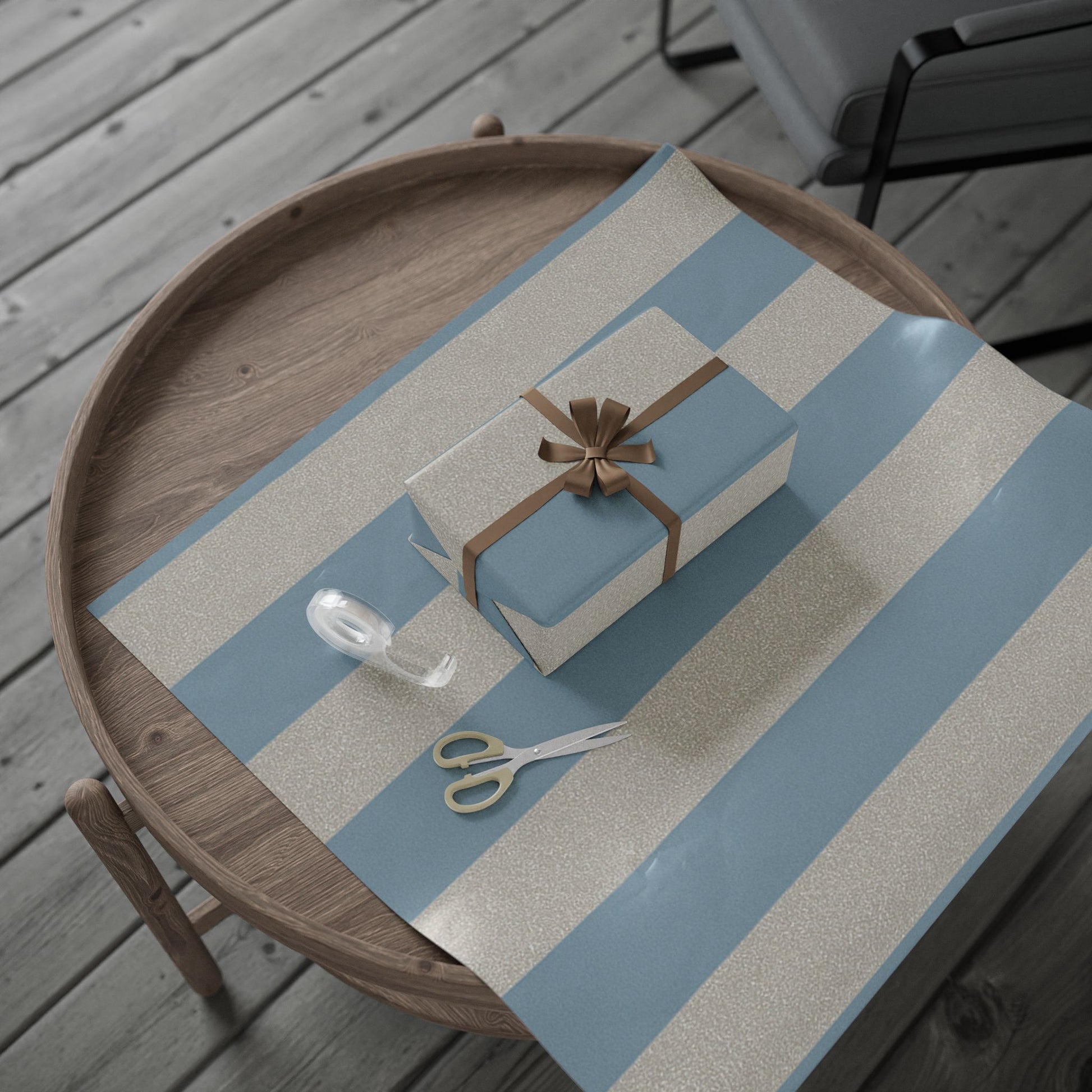 Blue and Beige Striped Wrapping Paper for Elegant Gift Presentation