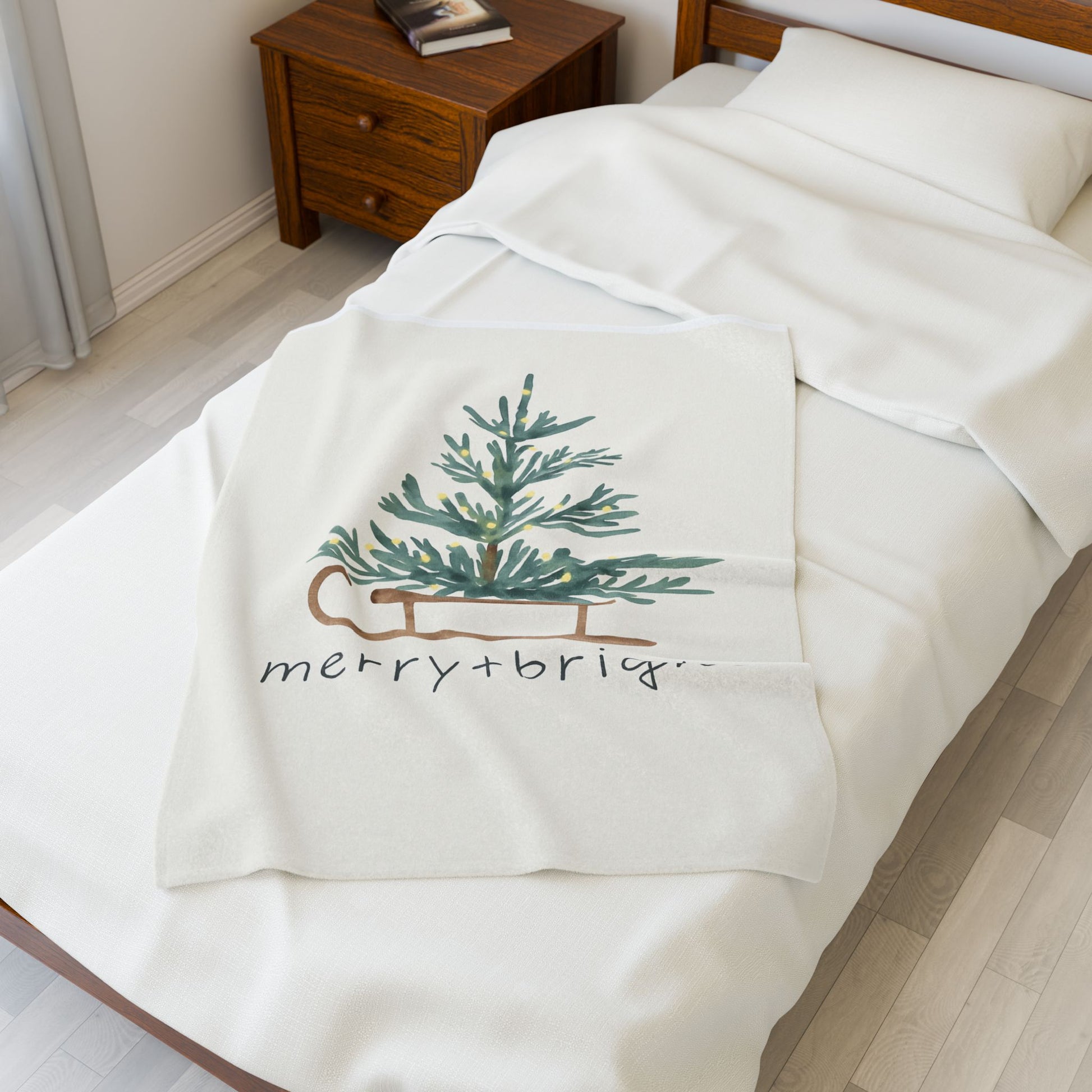 Merry + Bright Christmas Tree Blanket – Cozy Winter Throw in Soft Velveteen Plush – Whispers of Winter Collection