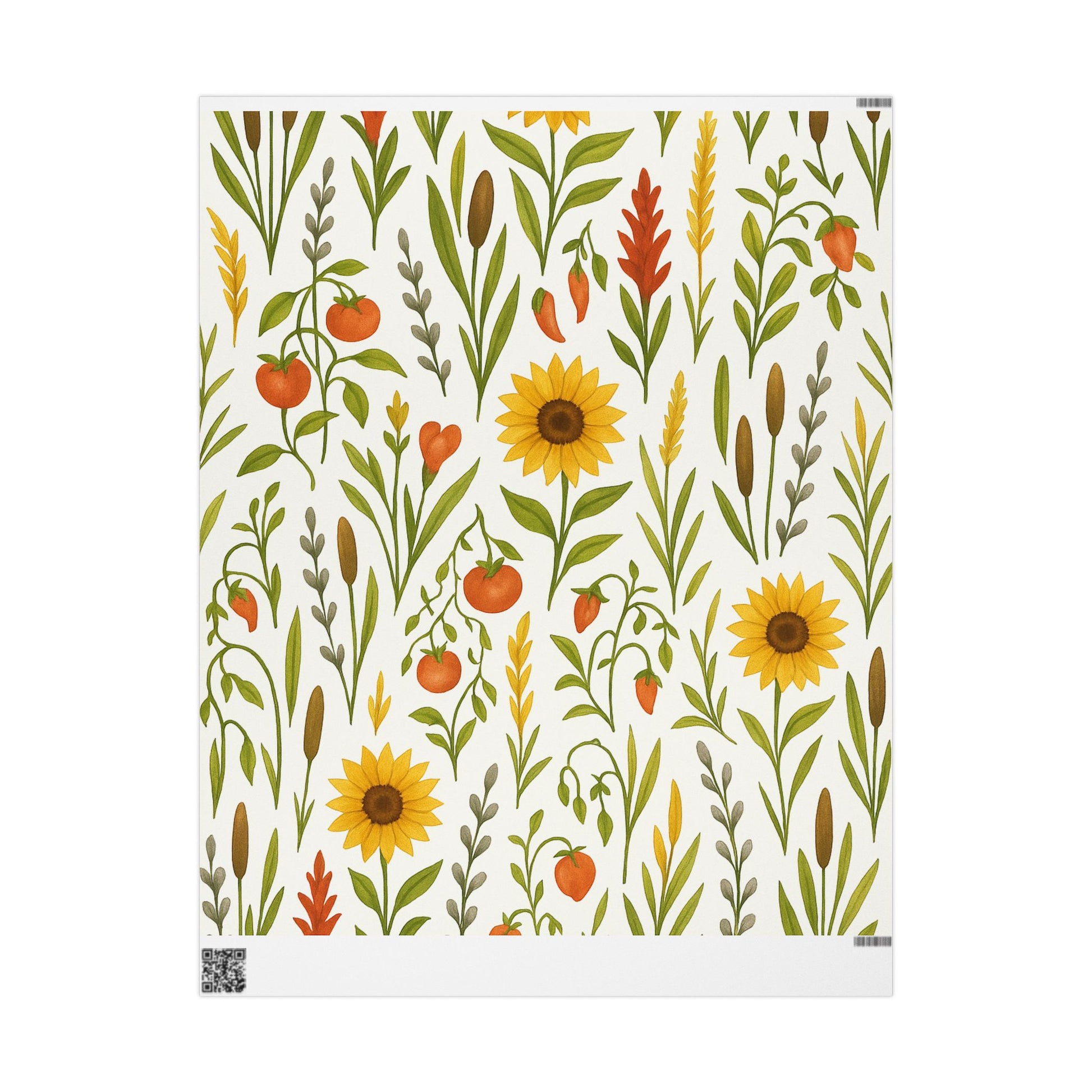 Sunflowers, Tomatoes & Autumn Harvest Botanical Wrapping Paper – Bright Seasonal Gift Wrap