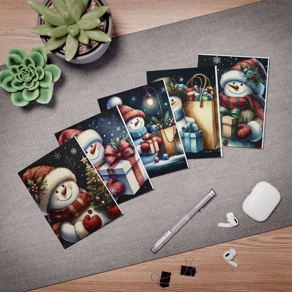 Holiday Snowman Greeting Cards Mix (5-Pack) - Jolly Snowfolk Winter Village Snowman Greeting Card  by Paper Pleasures – Illustrated by Trailside Designs