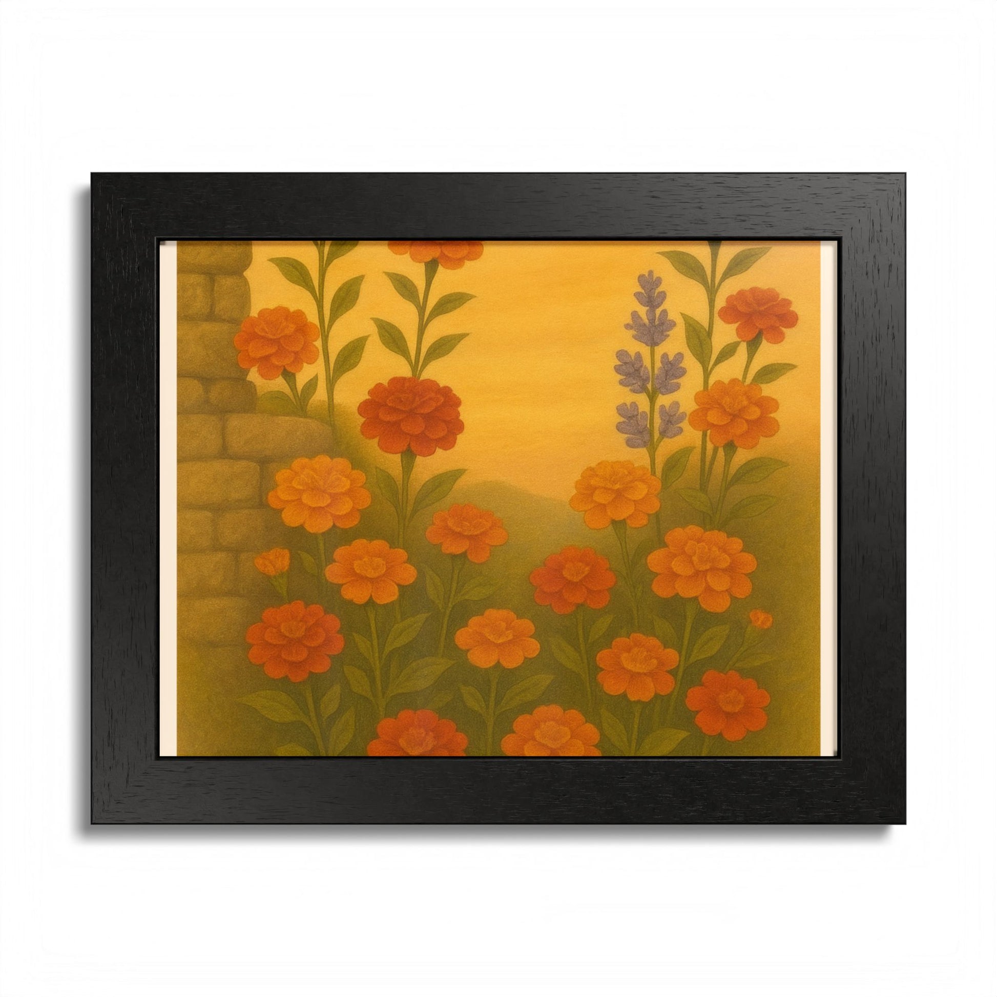 Golden Marigold Garden Framed Sunset Floral Wall Decor