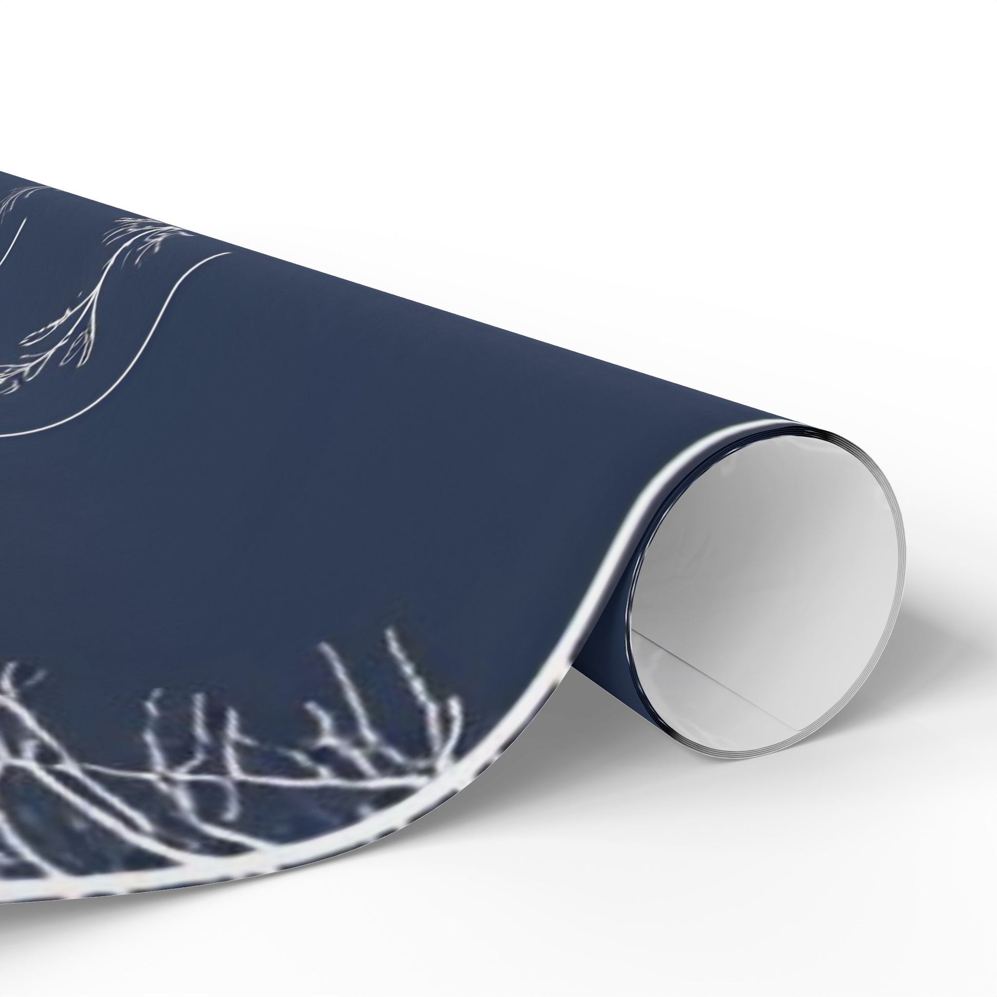Elegant Winter Tree Silhouette Wrapping Paper – Navy Blue and White Holiday Gift Wrap