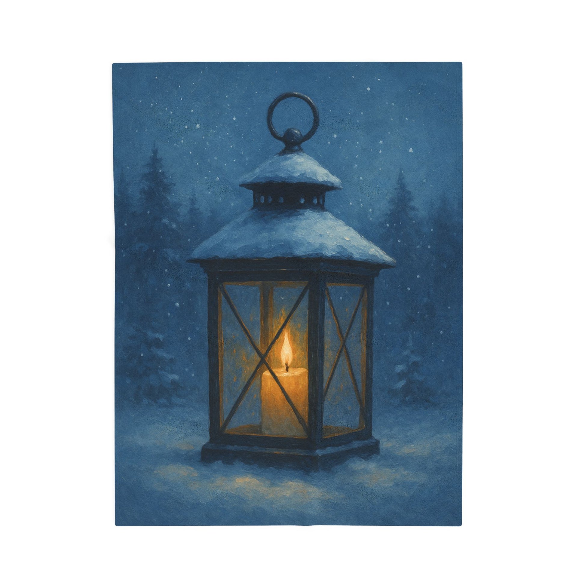 Winter’s Hush Blue Lantern Velveteen Plush Blanket – Cozy Winter Decor | Paper Pleasures