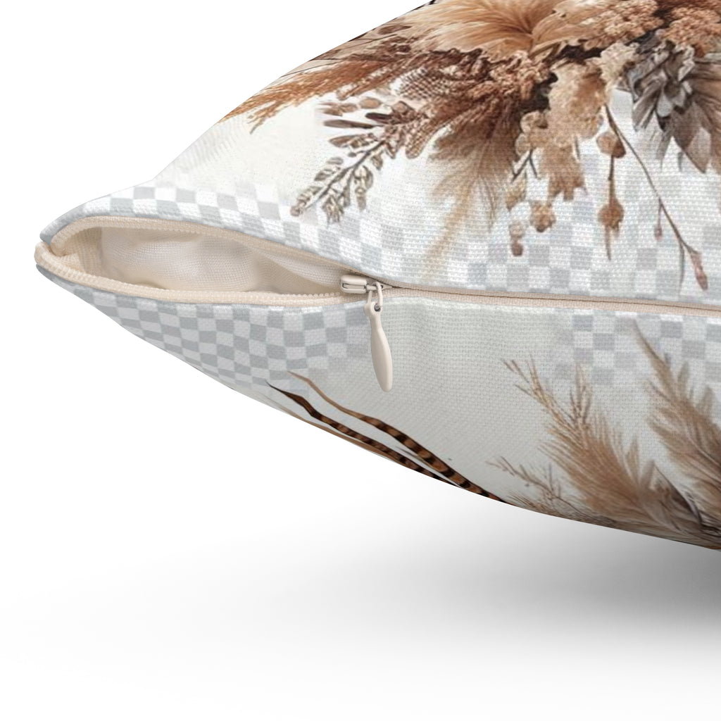 Fall Pheasants Pillow surrounded by pampas grass– Autumn Wildlife Cushion #2 of 3