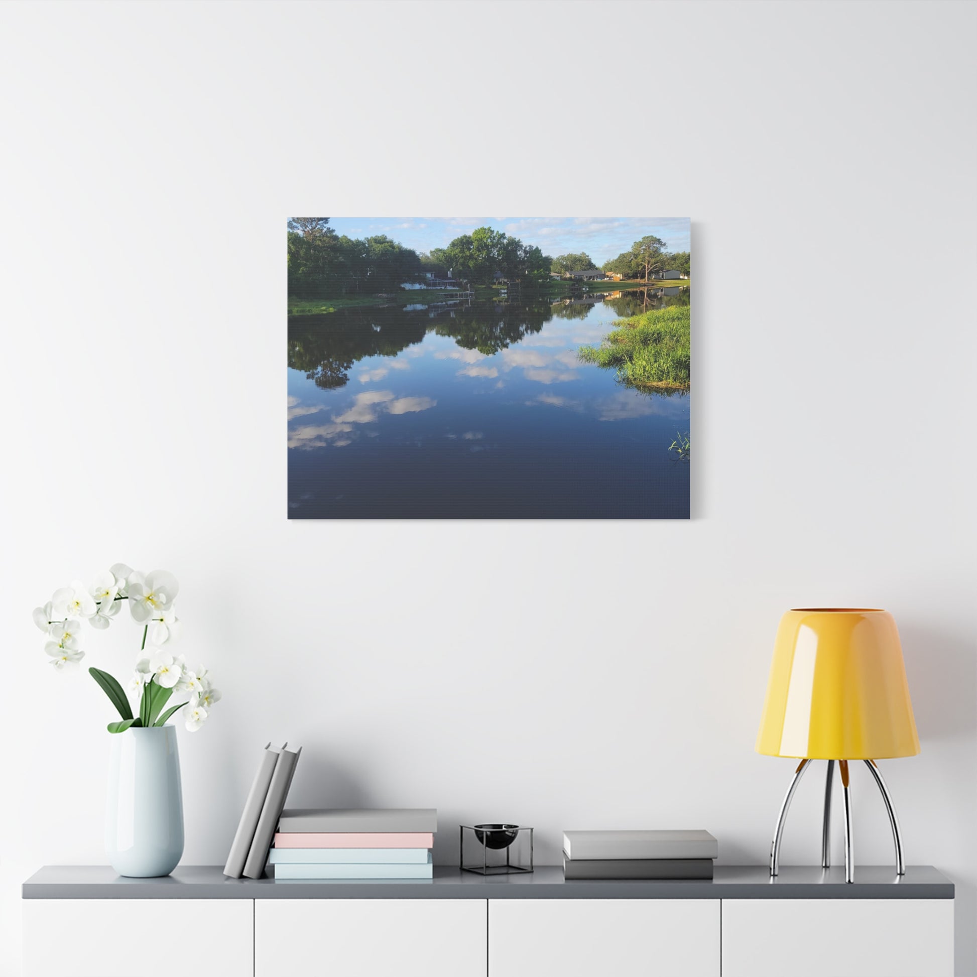 Serene Lake Landscape Reflection - Stretched Canvas Artwork