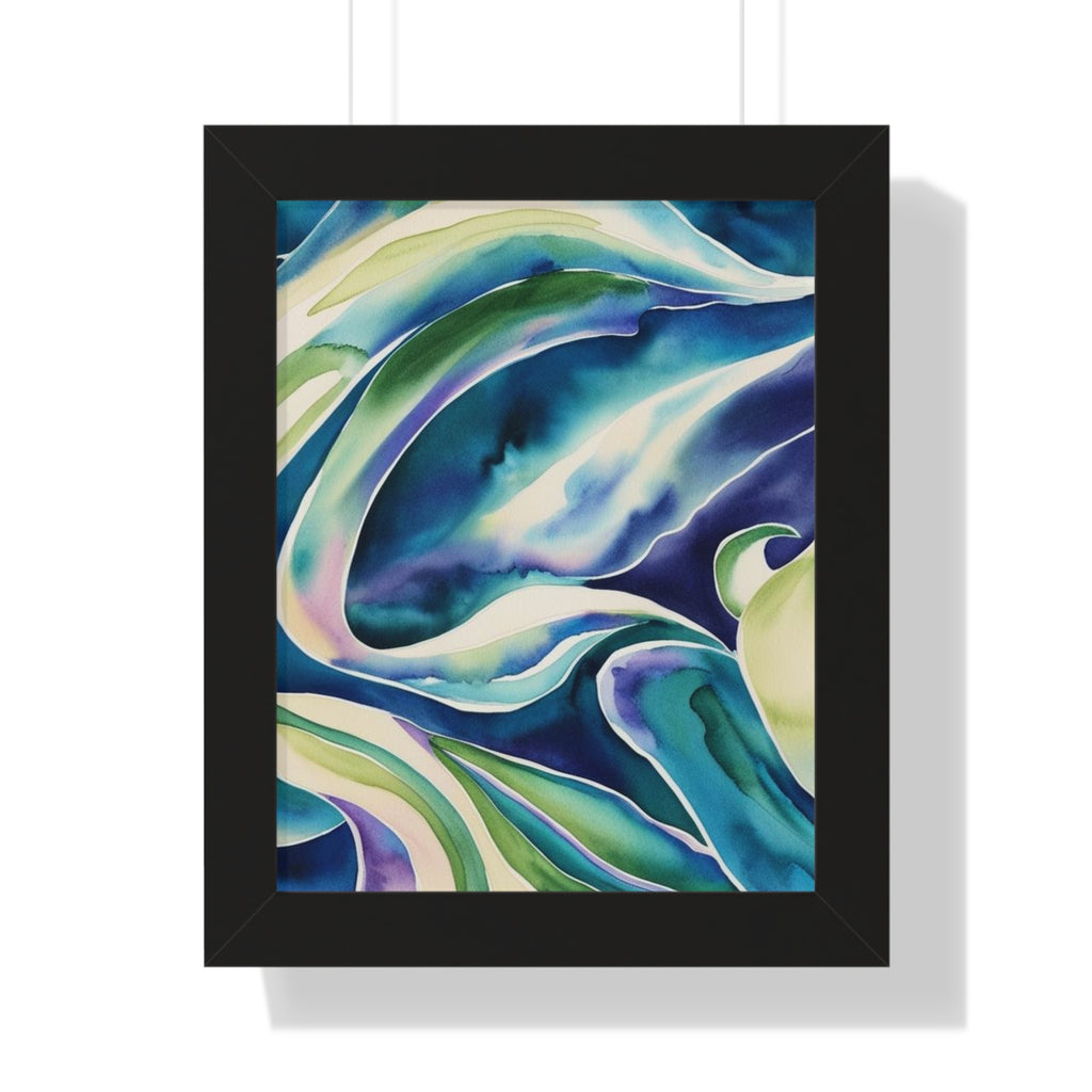 Abstract Leaf Watercolor Art – Framed Botanical Poster in Green & Teal Tones