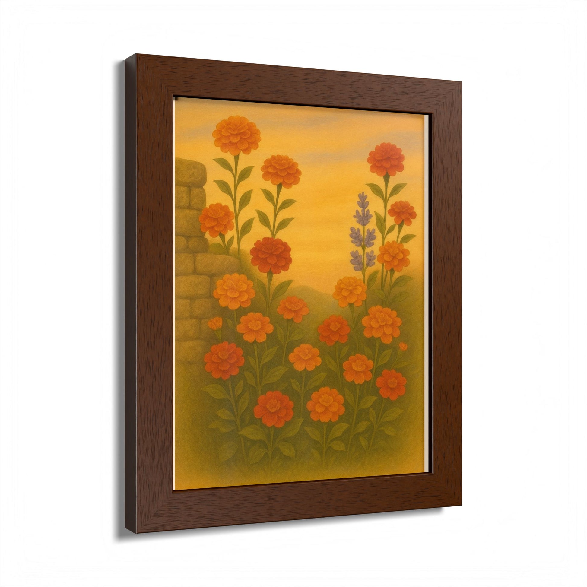 Golden Marigold Garden Framed Sunset Floral Wall Decor
