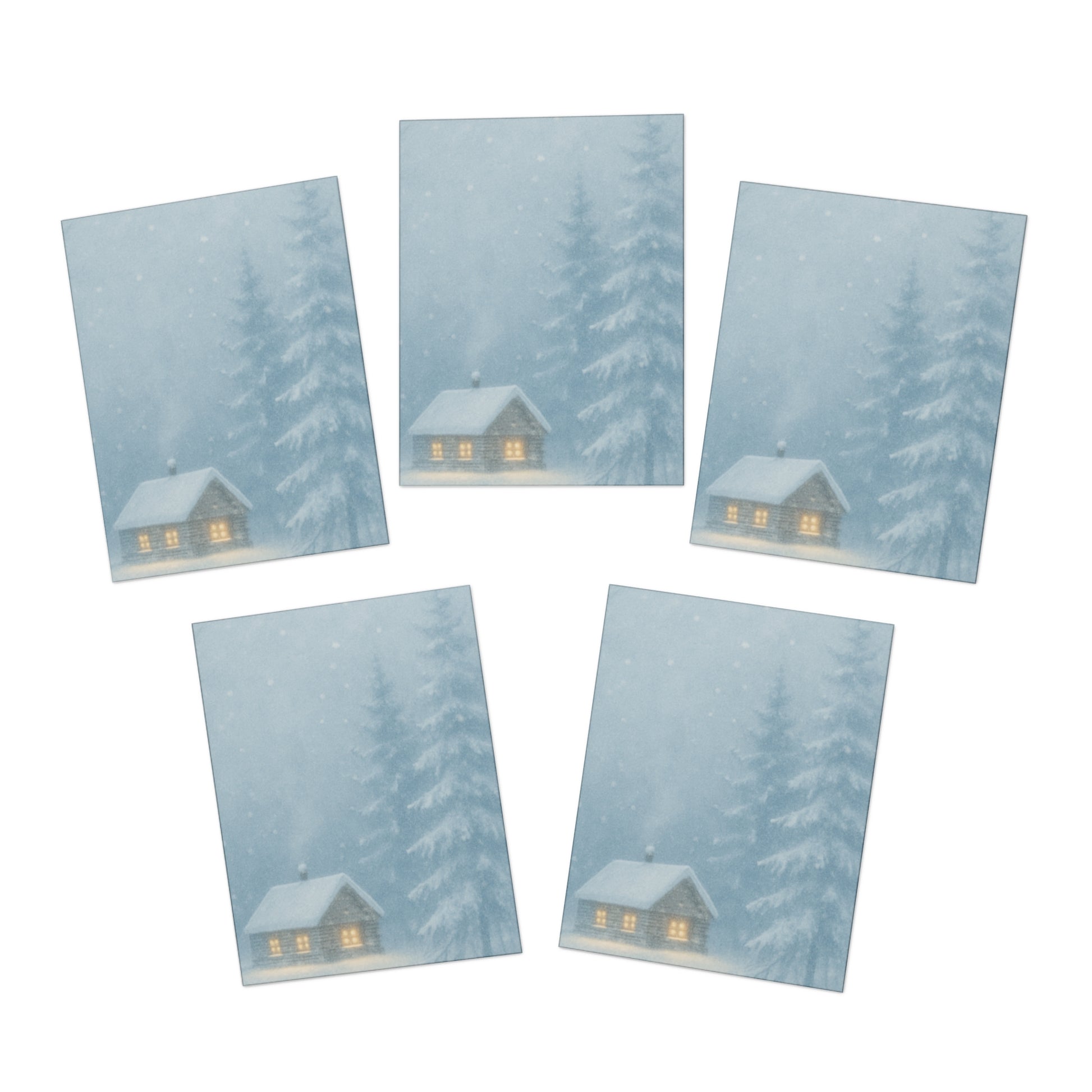 Winter Cabin Snow Scene Note Cards – Series of 3 Designs with Matching Wrapping Paper