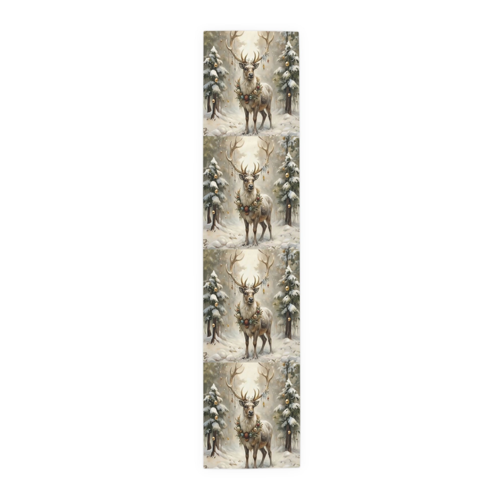Whispers of Winter – Reindeer Wreath Table Runner | Elegant Holiday Table Décor by Paper Pleasures - Winter Wonderland Table Runner