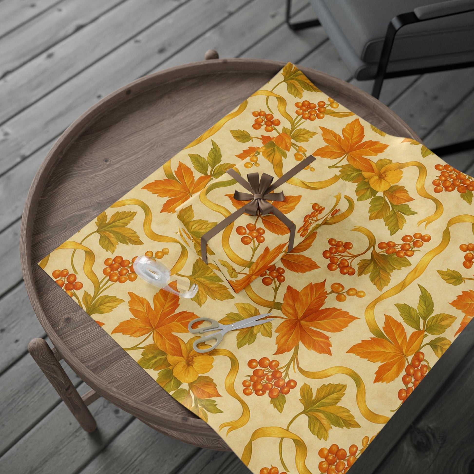 Autumn Harvest Leaves Wrapping Paper – Warm Fall Foliage Gift Wrap