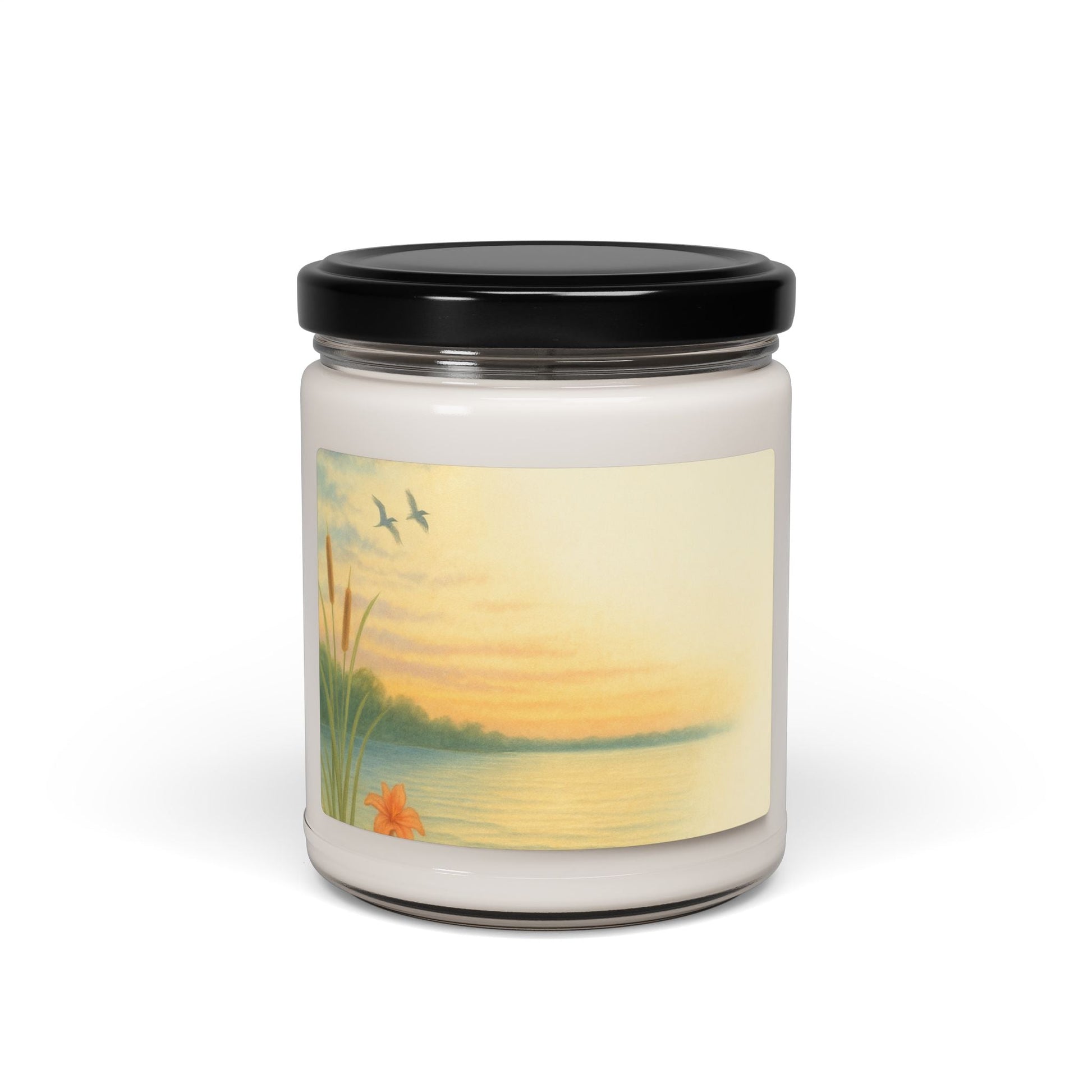 Sunrise Lake Scene Soy Candle with Art Label Home Gift