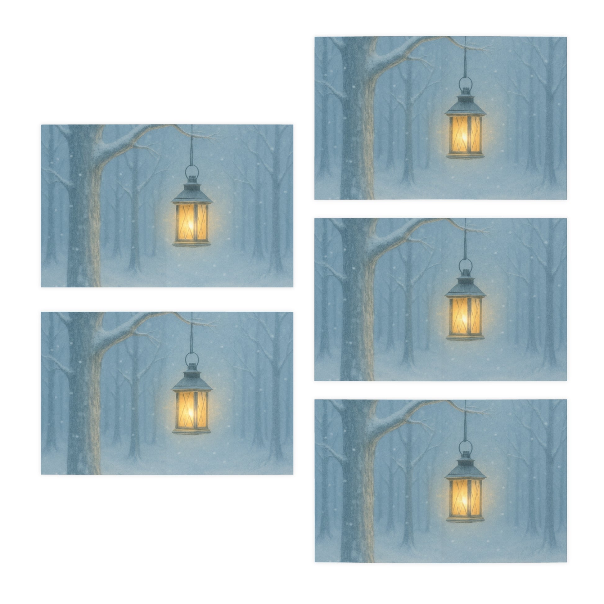Winter’s Hush Lantern Note Cards – Snowy Woodland Glow Holiday Stationery Set -  - 5-Pack with Lantern Designs