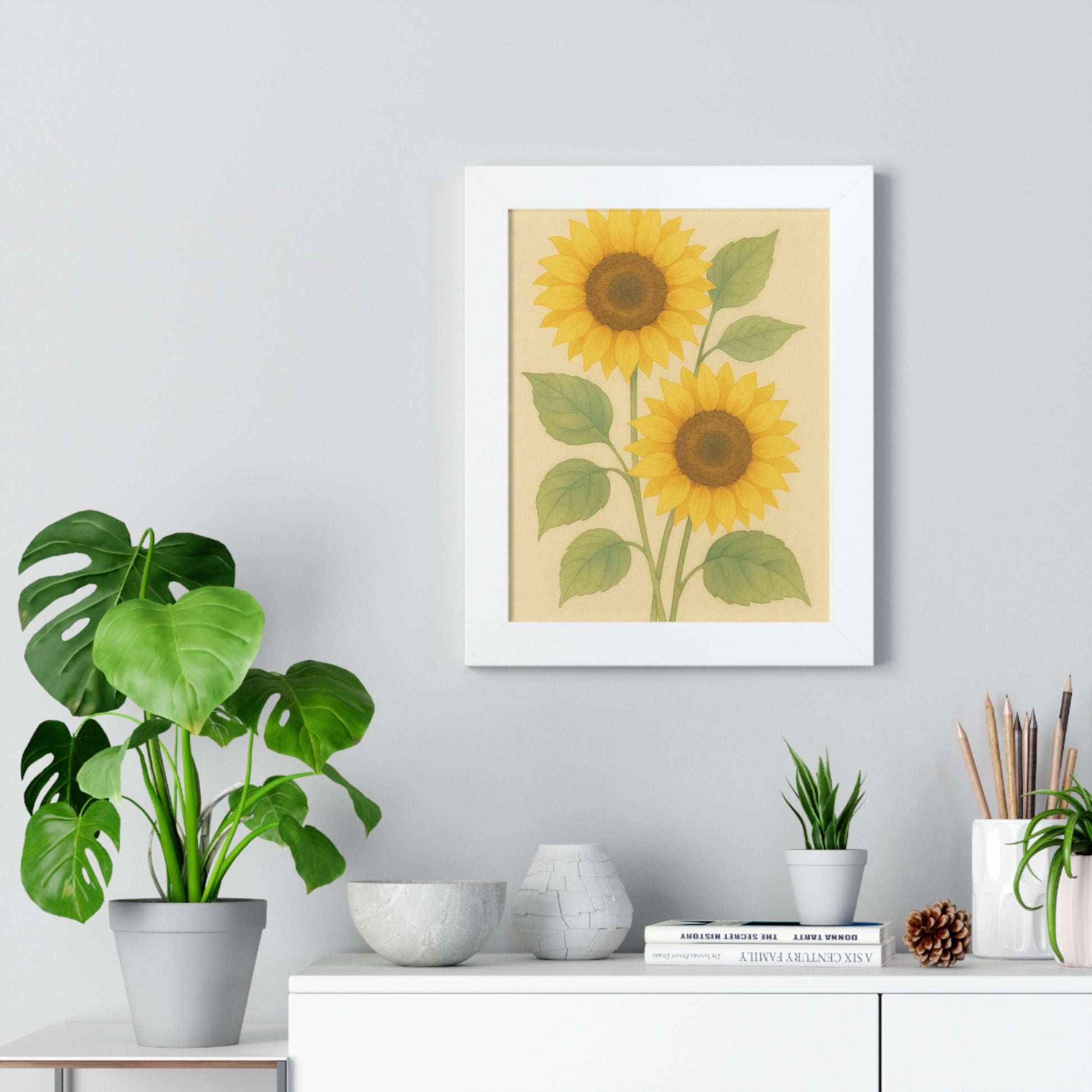 "Sunflower" – Framed Botanical Watercolor Print, Exclusive Botanical Series