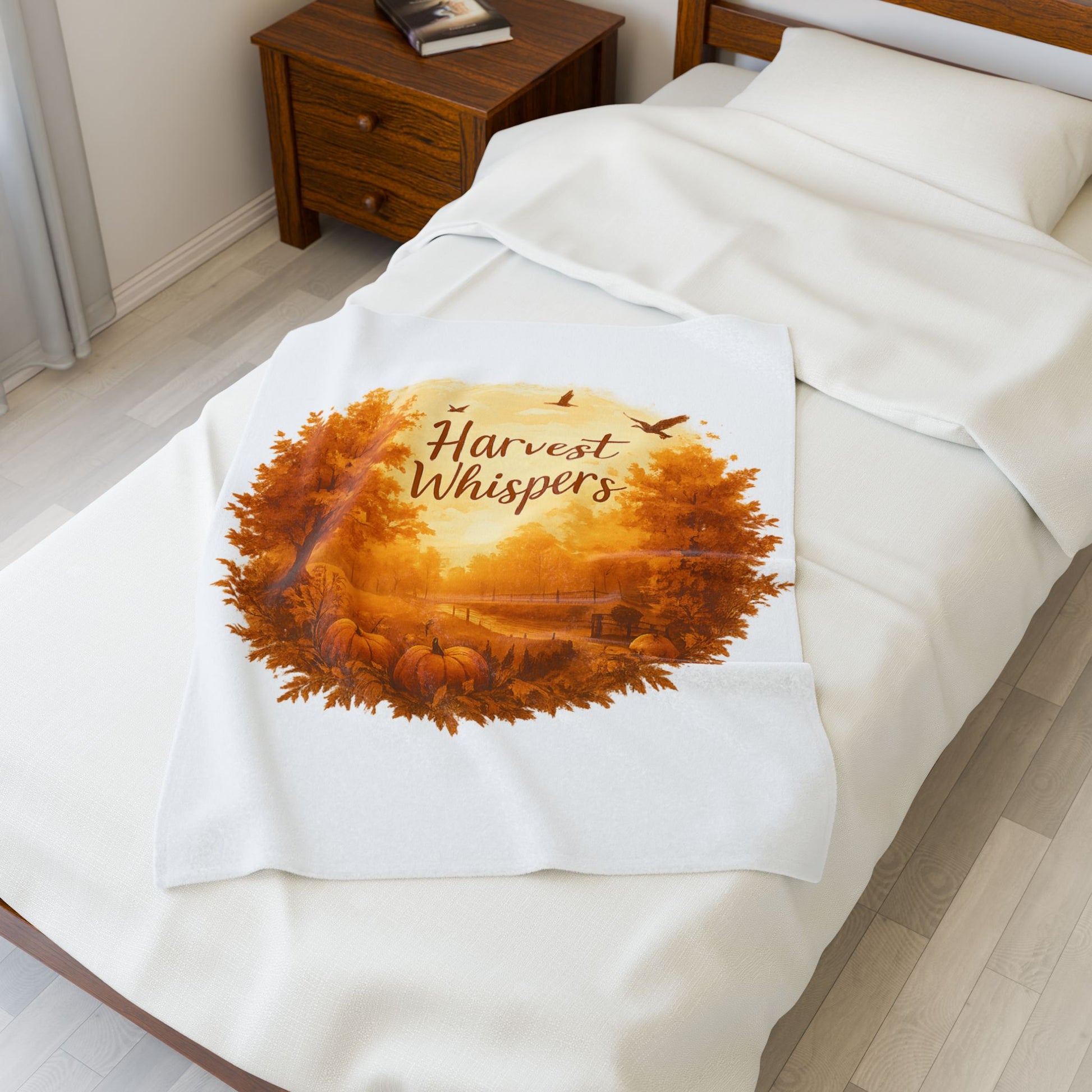 Harvest Whispers Thanksgiving Blanket – Autumn Velveteen Plush Throw – Fall Pumpkin Landscape Scene