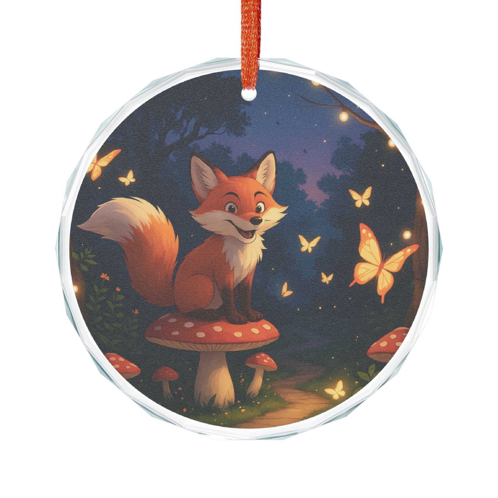 Crystal Glass Ornament – Charlie the Whimsical Fox with Butterflies – Enchanting Holiday Keepsake