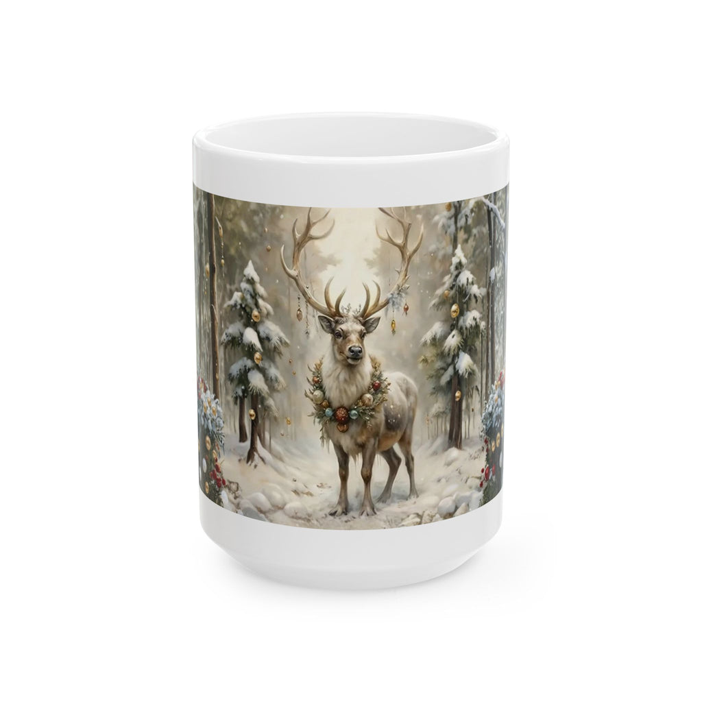 Whispers of Winter – Reindeer Wreath Mug | Elegant Christmas Drinkware by Paper Pleasures - Deer Design for Holiday Cheer