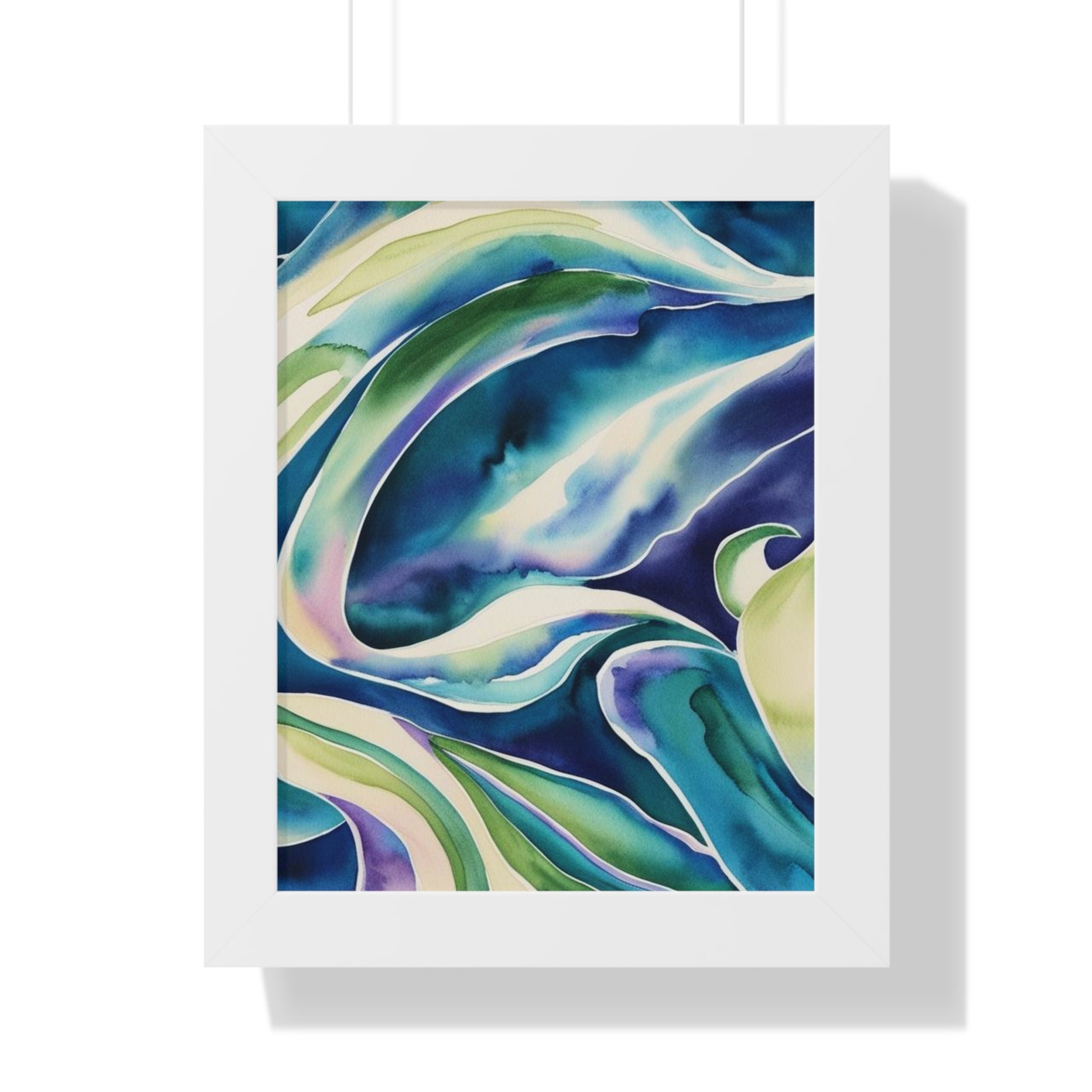 Abstract Leaf Watercolor Art – Framed Botanical Poster in Green & Teal Tones