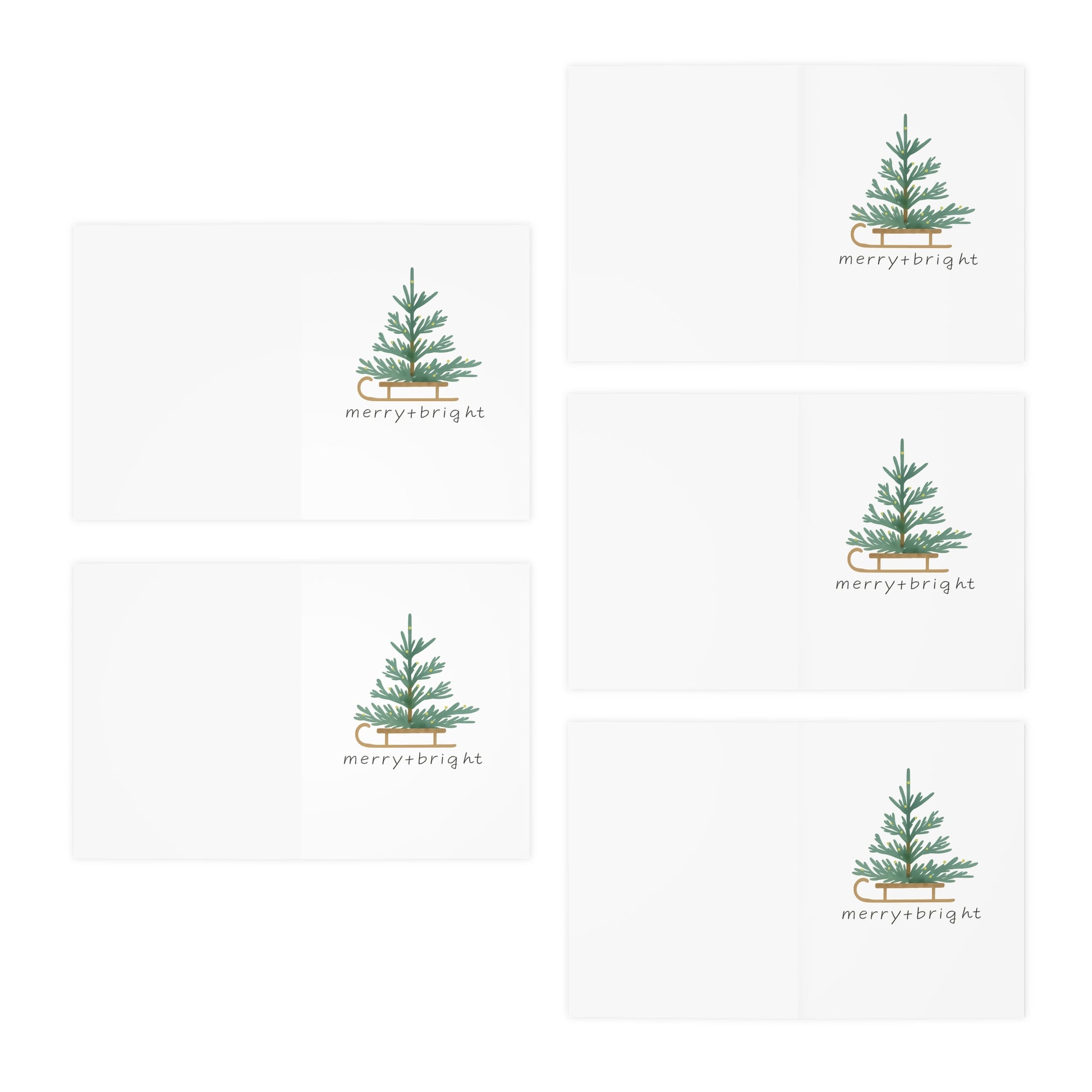 Merry & Bright Christmas Cards — 5-Pack Holiday Greeting Cards with Evergreen Tree Design