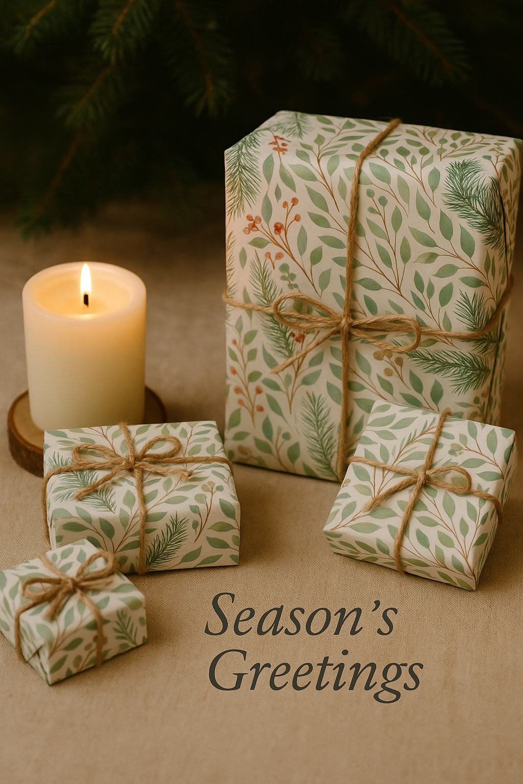 Whispers of Winter Botanical Wrapping Paper – Elegant Evergreen and Berry Christmas Gift Wrap – Ana